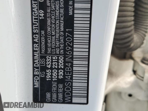 2018 Mercedes-Benz CLA 250 with VIN WDDSJ4EB4JN692071, listed as a Copart auction lot 54217165 with 139,609 mi miles and Salvage title. Bid and sale history available at DreamBid. Image 12.