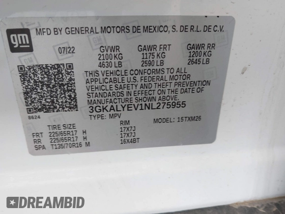 2022 GMC Terrain AT4 with VIN 3GKALYEV1NL275955, listed as a IAAI auction lot 41935844 with 36,098 mi miles and . Bid and sale history available at DreamBid. Image 9.