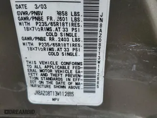 2003 Nissan Murano SL with VIN JN8AZ08T13W112885, listed as a Copart auction lot 47438755 with 145,985 mi miles and Salvage Title. Bid and sale history available at carsss.com. Image 13.