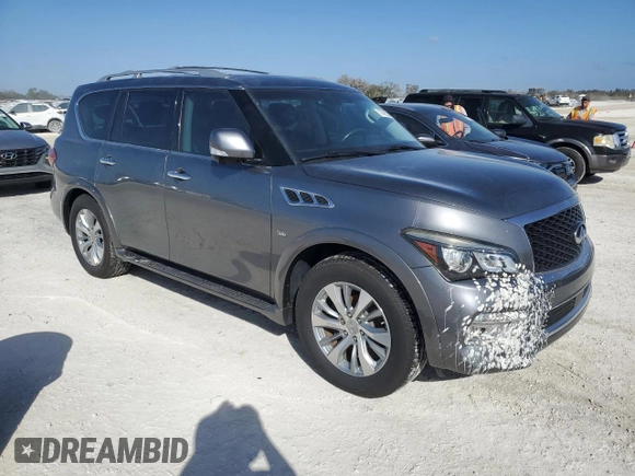 2015 Infiniti QX80 with VIN JN8AZ2NF9F9572311, listed as a Copart auction lot 77469224 with 0 mi miles and Salvage Title. Bid and sale history available at carsss.com. Image 4.