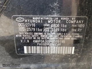 2017 Hyundai Azera with VIN KMHFG4JGXHA589195, listed as a Copart auction lot 68892264 with 66,175 mi miles and Salvage Title. Bid and sale history available at carsss.com. Image 13.