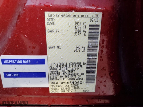 2016 Nissan Altima 2.5 S with VIN 1N4AL3AP4GN340604, listed as a Copart auction lot 83838744 with 87,986 mi miles and Salvage Title. Bid and sale history available at carsss.com. Image 13.