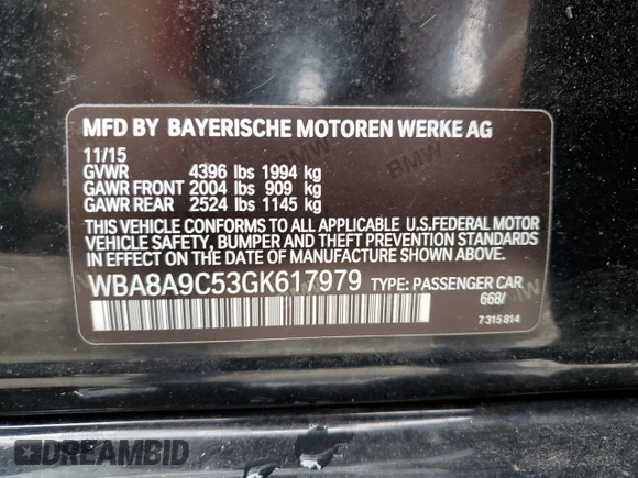 2016 BMW 3 Series 320i z VIN WBA8A9C53GK617979, wystawiony jako Copart lot #64687754 z przebiegiem 101 718 mil mil oraz Szkoda całkowita • Salvage title. Historia ofert i sprzedaży dostępna na DreamBid. Obrazek 12.