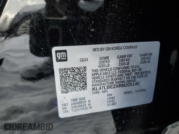 2024 Buick Envista Sport Touring with VIN KL47LBE2XRB205140, listed as a Copart auction lot 45088665 with Not Provided miles and Non Repairable. Bid and sale history available at DreamBid. Image 12.