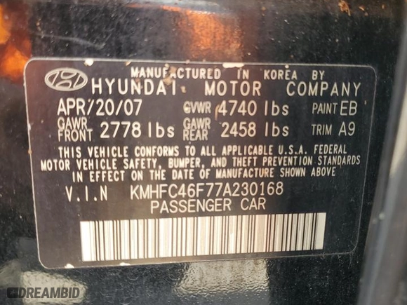 2007 Hyundai Azera SE with VIN KMHFC46F77A230168, listed as a Copart auction lot 72891584 with 119,853 mi miles and Salvage Title. Bid and sale history available at carsss.com. Image 13.