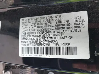 2024 Honda Ridgeline RTL with VIN 5FPYK3F56RB004027, listed as a IAAI auction lot 42049778 with 35,631 mi miles and . Bid and sale history available at DreamBid. Image 9.