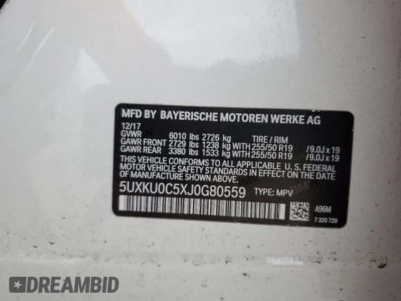 2018 BMW X6 sDrive35i with VIN 5UXKU0C5XJ0G80559, listed as a Copart auction lot 79767994 with 68,731 mi miles and Salvage Title. Bid and sale history available at carsss.com. Image 13.