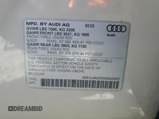 2022 Audi e-tron Premium Plus с VIN WA1LAAGE5NB025922, выставлен на аукционе Copart как лот 60321775 с пробегом 35 498 миль миль и Чистый • Clean title. История ставок и продаж доступна на DreamBid. Изображение 13.