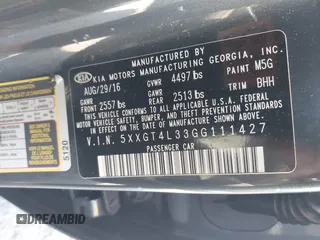 2016 Kia Optima LX with VIN 5XXGT4L33GG111427, listed as a IAAI auction lot 42801281 with 163,013 mi miles and . Bid and sale history available at DreamBid. Image 9.