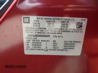 2012 GMC Terrain SLT-1 z VIN 2GKFLUE5XC6254070, wystawiony jako Copart lot #52794235 z przebiegiem Nie podano mil oraz Szkoda całkowita • Salvage title. Historia ofert i sprzedaży dostępna na DreamBid. Obrazek 14.