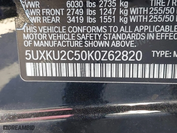 2019 BMW X6 xDrive35i with VIN 5UXKU2C50K0Z62820, listed as a IAAI auction lot 41006008 with 79,104 mi miles. Bid and sale history available at carsss.com. Image 9.