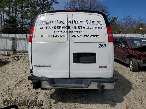 2020 GMC Savana Cargo Van with VIN 1GTW7AFG0L1247517, listed as a Copart auction lot 48102335 with 57,243 mi miles and Salvage Title. Bid and sale history available at carsss.com. Image 6.