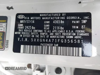 2015 Kia Optima EX with VIN 5XXGN4A71FG356581, listed as a IAAI auction lot 42365202 with Not provided miles and . Bid and sale history available at DreamBid. Image 9.