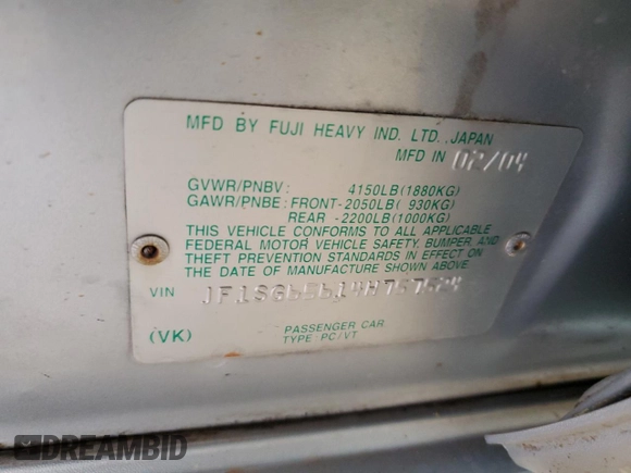 2004 Subaru Forester XS z VIN JF1SG65614H757524, wystawiony jako Copart lot #57094535 z przebiegiem 184 864 mil mil oraz Szkoda całkowita • Salvage title. Historia ofert i sprzedaży dostępna na DreamBid. Obrazek 13.