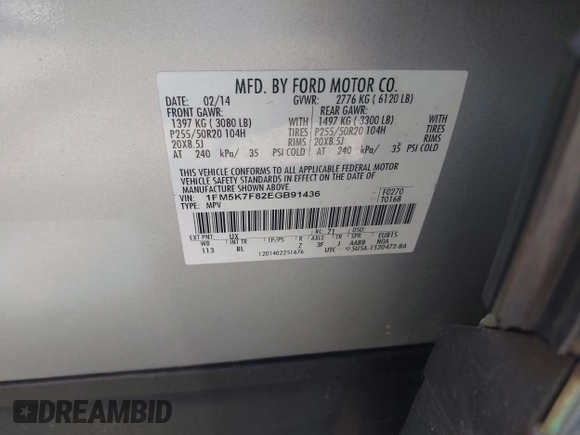 2014 Ford Explorer Limited z VIN 1FM5K7F82EGB91436, wystawiony jako IAAI lot #42082216 z przebiegiem 192 653 mil mil oraz . Historia ofert i sprzedaży dostępna na DreamBid. Obrazek 9.