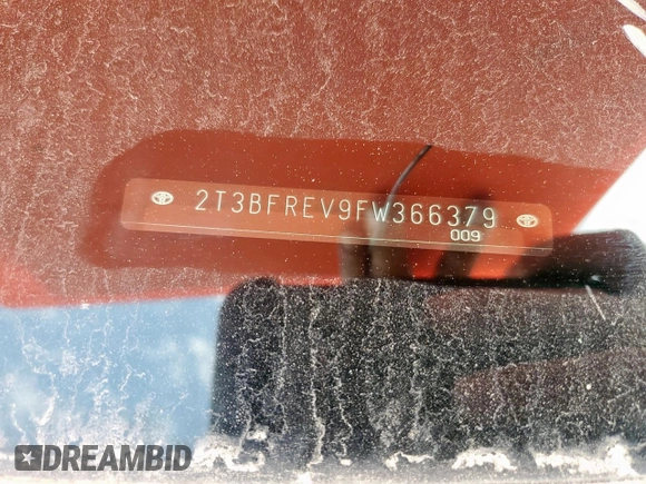 2015 Toyota RAV4 LE with VIN 2T3BFREV9FW366379, listed as a Copart auction lot 53712265 with 160,017 mi miles and Clean title. Bid and sale history available at DreamBid. Image 13.