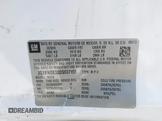 2013 Cadillac SRX Performance Collection with VIN 3GYFNDE33DS637155, listed as a IAAI auction lot 41977706 with 140,668 mi miles and . Bid and sale history available at DreamBid. Image 9.