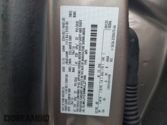 2021 Lincoln Corsair Standard z VIN 5LMCJ1C99MUL27188, wystawiony jako Copart lot #44850015 z przebiegiem 55 447 mil mil oraz Szkoda całkowita • Salvage title. Historia ofert i sprzedaży dostępna na DreamBid. Obrazek 13.