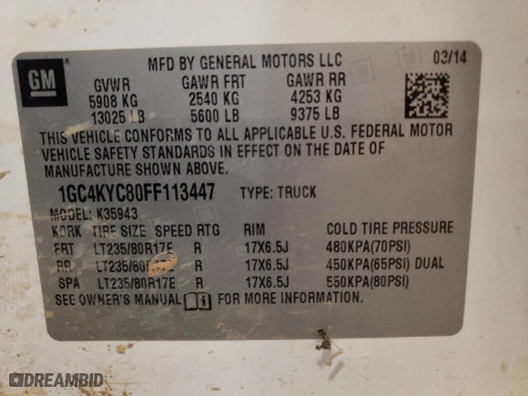2015 Chevrolet Silverado 3500HD Work Truck with VIN 1GC4KYC80FF113447, listed as a Copart auction lot 76720004 with 174,663 mi miles and Clean Title. Bid and sale history available at carsss.com. Image 12.