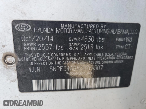 2015 Hyundai Sonata Sport with VIN 5NPE34AB8FH113307, listed as a Copart auction lot 50931225 with 99,961 mi miles and Salvage Title. Bid and sale history available at carsss.com. Image 12.