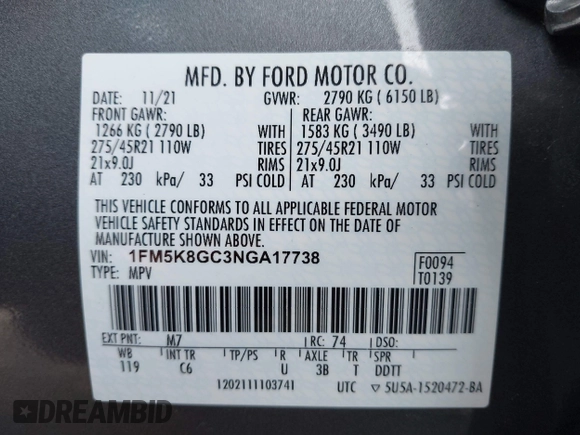 2022 Ford Explorer ST with VIN 1FM5K8GC3NGA17738, listed as a IAAI auction lot 41546088 with 54,636 mi miles. Bid and sale history available at carsss.com. Image 9.