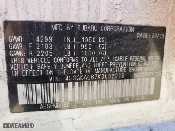 2019 Subaru Impreza Premium with VIN 4S3GKAC67K3602216, listed as a Copart auction lot 45240165 with 78,202 mi miles and Salvage Title. Bid and sale history available at carsss.com. Image 15.