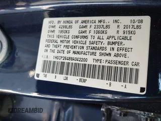 2009 Honda Accord LX-P with VIN 1HGCP26489A042200, listed as a IAAI auction lot 42020214 with 183,588 mi miles and . Bid and sale history available at DreamBid. Image 9.