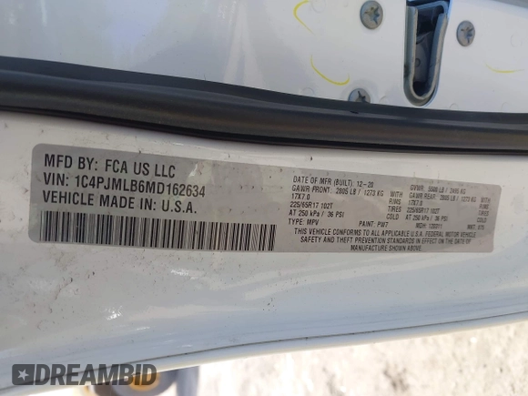 2021 Jeep Cherokee Altitude with VIN 1C4PJMLB6MD162634, listed as a IAAI auction lot 42102564 with 50,551 mi miles and . Bid and sale history available at DreamBid. Image 9.