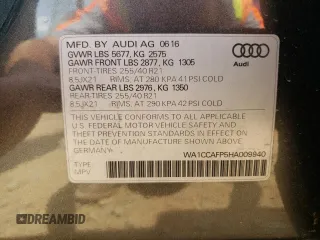 2017 Audi SQ5 Premium Plus with VIN WA1CCAFP5HA009940, listed as a Copart auction lot 55083185 with 106,962 mi miles and Salvage title. Bid and sale history available at DreamBid. Image 13.