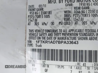 2011 Ford Ranger XL with VIN 1FTKR1AD7BPA33643, listed as a IAAI auction lot 41597422 with 180,522 mi miles. Bid and sale history available at carsss.com. Image 9.