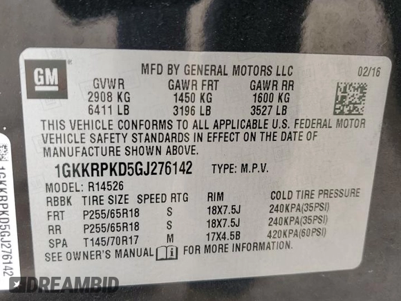 2016 GMC Acadia SLE with VIN 1GKKRPKD5GJ276142, listed as a Copart auction lot 49794355 with 116,810 mi miles and Salvage Title. Bid and sale history available at carsss.com. Image 15.