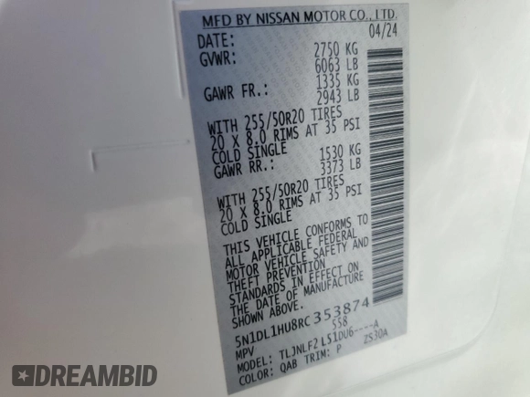 2024 Infiniti QX60 Autograph with VIN 5N1DL1HU8RC353874, listed as a Copart auction lot 58751515 with 10,778 mi miles and Salvage title. Bid and sale history available at DreamBid. Image 14.