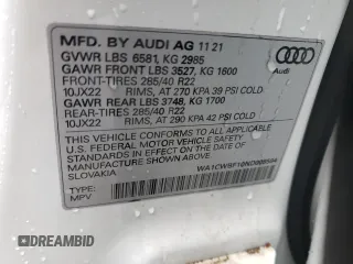 2022 Audi SQ8 Prestige z VIN WA1CWBF10ND008584, wystawiony jako Copart lot #51603143 z przebiegiem 18 461 mil mil oraz . Historia ofert i sprzedaży dostępna na DreamBid. Obrazek 14.