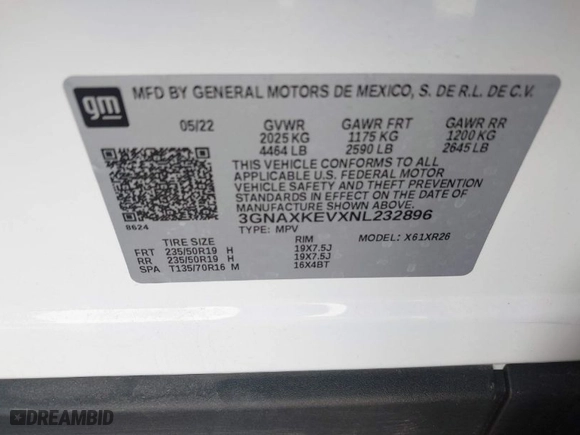 2022 Chevrolet Equinox LT with VIN 3GNAXKEVXNL232896, listed as a IAAI auction lot 41506570 with 31,549 mi miles. Bid and sale history available at carsss.com. Image 9.