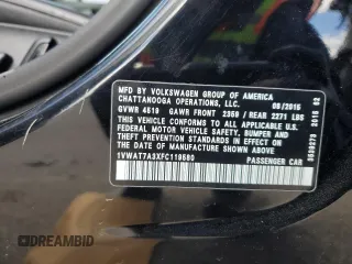 2015 Volkswagen Passat 1.8T Limited Edition with VIN 1VWAT7A3XFC119580, listed as a Copart auction lot 50007755 with 96,495 mi miles and Salvage Title. Bid and sale history available at carsss.com. Image 12.