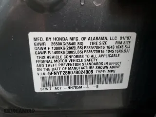 2007 Honda Pilot EX-L with VIN 5FNYF28607B024008, listed as a Copart auction lot 47255275 with 120,781 mi miles and Salvage Title. Bid and sale history available at carsss.com. Image 13.