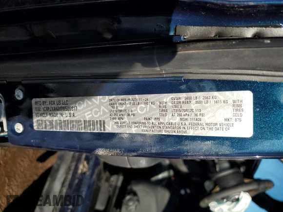 2025 Jeep Wrangler Sport z VIN 1C4PJXAN8SW509817, wystawiony jako Copart lot #42943945 z przebiegiem 178 mil mil oraz Szkoda całkowita • Salvage title. Historia ofert i sprzedaży dostępna na DreamBid. Obrazek 13.