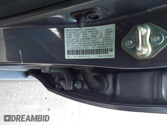 2020 Honda Civic LX with VIN 2HGFC2F65LH575320, listed as a IAAI auction lot 42009564 with Not Provided miles and . Bid and sale history available at DreamBid. Image 9.