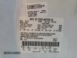 2014 Ford F-150 XL with VIN 1FTFW1CT1EKE22892, listed as a Copart auction lot 61635265 with 14,203 mi miles and Salvage title. Bid and sale history available at DreamBid. Image 12.