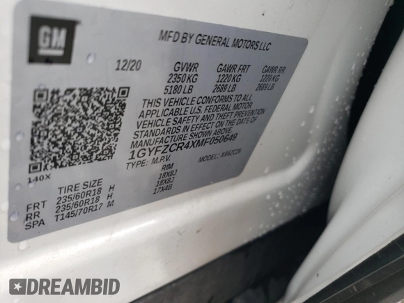 2021 Cadillac XT4 FWD Premium Luxury with VIN 1GYFZCR4XMF050649, listed as a Copart auction lot 58714445 with 33,233 mi miles and Non repairable. Bid and sale history available at DreamBid. Image 12.