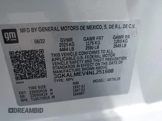 2022 GMC Terrain SLE z VIN 3GKALMEV4NL251688, wystawiony jako IAAI lot #41919002 z przebiegiem Nie podano mil oraz . Historia ofert i sprzedaży dostępna na DreamBid. Obrazek 9.