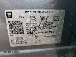 2020 Chevrolet Traverse LT Cloth with VIN 1GNERGKW6LJ126505, listed as a Copart auction lot 55295755 with 33,267 mi miles and Non repairable. Bid and sale history available at DreamBid. Image 14.