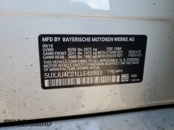 2020 BMW X5 M50i with VIN 5UXJU4C01LLE45993, listed as a Copart auction lot 88904235 with 64,841 mi miles and Salvage Title. Bid and sale history available at DreamBid. Image 14.