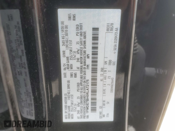 2024 Ford Bronco Big Bend z VIN 1FMDE7BH0RLA72175, wystawiony jako Copart lot #61061865 z przebiegiem 10 842 mil mil oraz Szkoda całkowita • Salvage title. Historia ofert i sprzedaży dostępna na DreamBid. Obrazek 13.