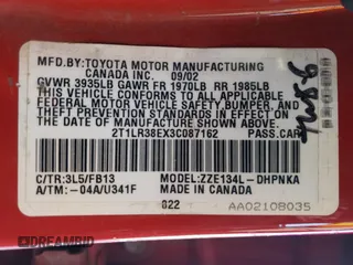 2003 Toyota Matrix Std z VIN 2T1LR38EX3C087162, wystawiony jako Copart lot #51986695 z przebiegiem 213 917 mil mil oraz Czysty tytuł • Clean title. Historia ofert i sprzedaży dostępna na DreamBid. Obrazek 12.