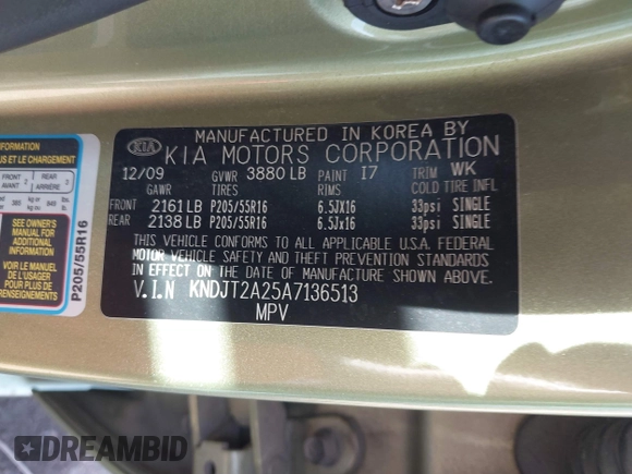 2010 Kia Soul + with VIN KNDJT2A25A7136513, listed as a IAAI auction lot 40833502 with 101,132 mi miles and . Bid and sale history available at DreamBid. Image 9.
