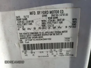 2013 Ford F-150 XL with VIN 1FTMF1CM3DKD60152, listed as a Copart auction lot 88421365 with 169,268 mi miles and Salvage Title. Bid and sale history available at carsss.com. Image 12.
