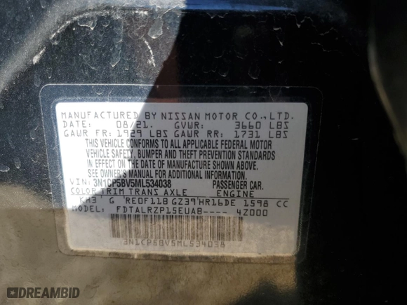 2021 Nissan Kicks S with VIN 3N1CP5BV5ML534038, listed as a Copart auction lot 47289145 with 74,785 mi miles and Salvage Title. Bid and sale history available at carsss.com. Image 15.