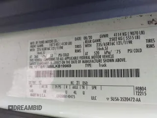 2020 Ford Transit Cargo with VIN 1FTBR1X86LKB19969, listed as a IAAI auction lot 41844157 with 182,881 mi miles and . Bid and sale history available at DreamBid. Image 9.