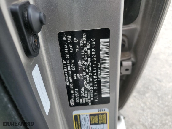 2014 Kia Optima LX with VIN 5XXGM4A74EG268366, listed as a Copart auction lot 44011625 with 105,758 mi miles and Salvage Title. Bid and sale history available at carsss.com. Image 12.